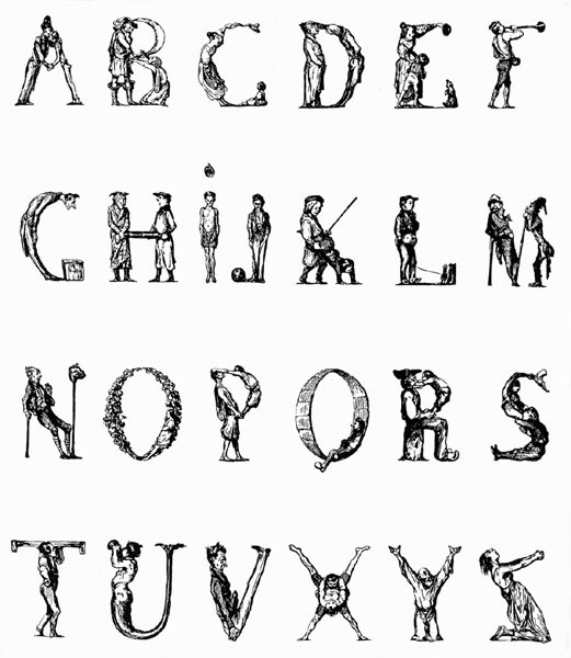 法國畫家奧諾雷‧杜米埃（（Honoré Daumier））1836年繪製的字母表。