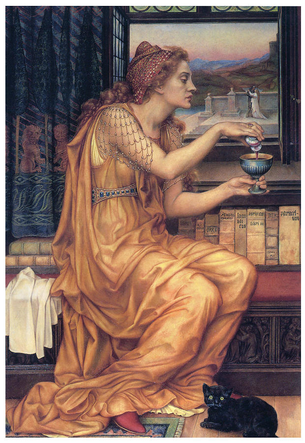 英國畫家伊芙琳‧德‧摩根（Evelyn De Morgan）的作品〈愛情靈藥〉（The Love Potion）。