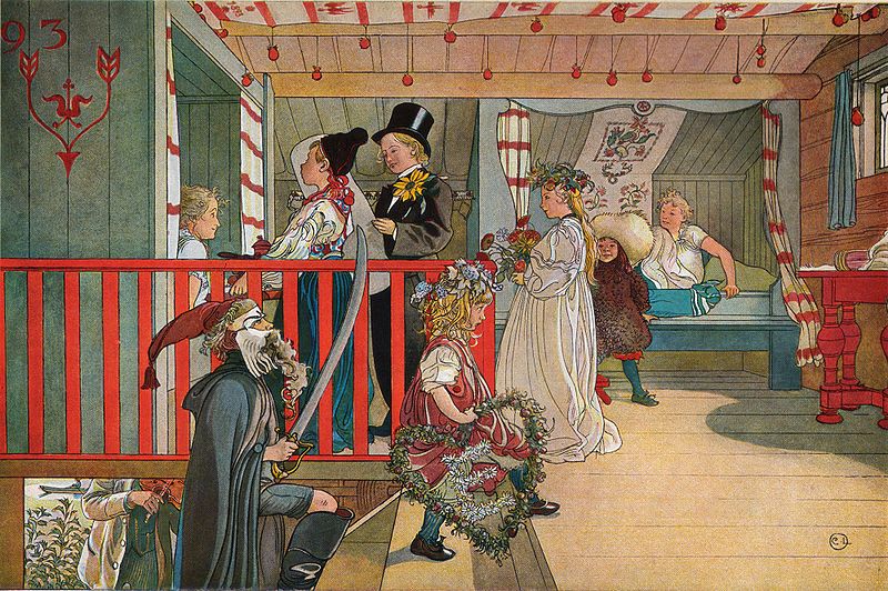 Carl Larsson於1898年繪製的〈Namnsdag På Härbret〉，表現一家人慶祝命名日的情景。