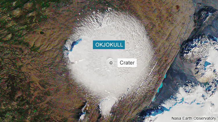 冰島的OK冰川已經融化到不能再稱為冰川。（來源：NASA）