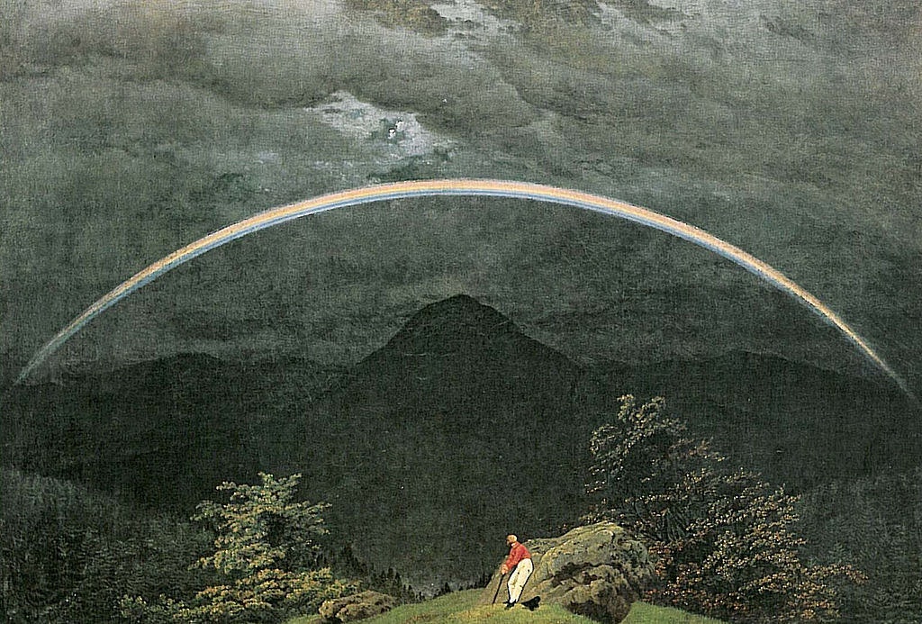 卡斯巴‧佛烈德利赫（Caspar David Friedrich）的畫作《Mountain Landscape with Rainbow，1809年－1810年》。